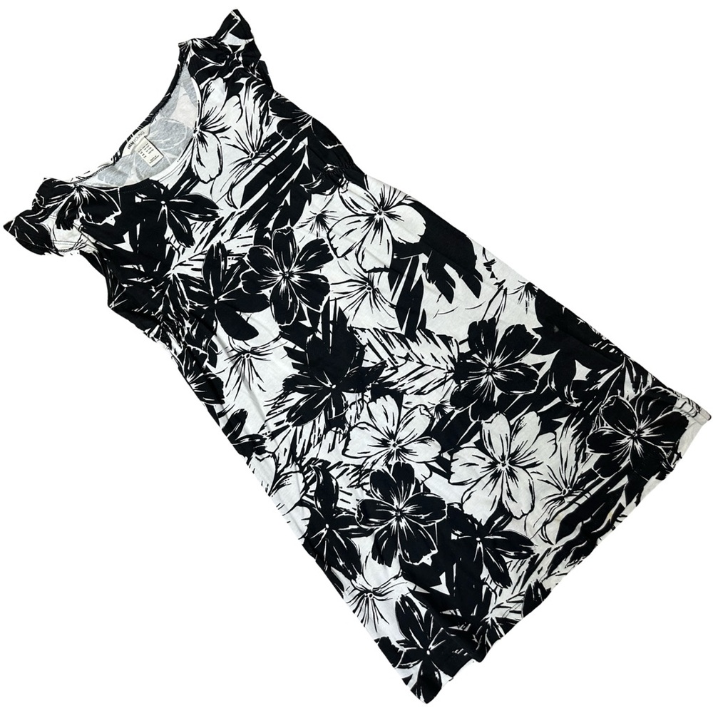 H&M Young Black Floral Mini Dress Size 12-14 100% Cotton